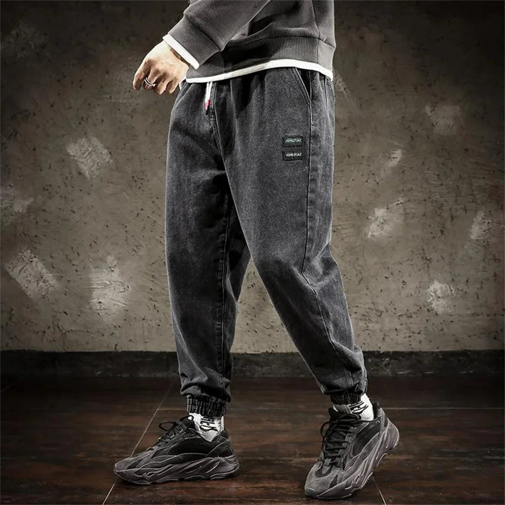 Spring Designer Fashion Men Jeans Retro Black Gray Vintage Casual Denim Harem Pants Ripped Jeans Men Wide Leg Taper Men Jeans