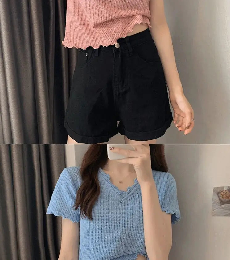 Oversized Summer Short Sleeve T-shirt Women's Foreign Style Versatile Slim Knitted Top Underlay