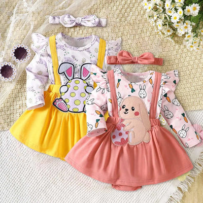 Long Sleeve Cartoon Cute Pink Rabbit Bodysuit Rompers for Newborn Baby Girl |My First Easter Baby Clothes