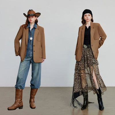 TOYOUTH Women Blazer 2025 Autumn New Barn Style Retro Brown Suede Lightweight Lapel Collar Single Breasted Button Suit Coat
