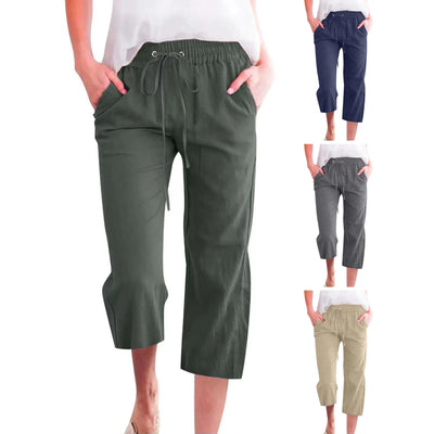 Women'S Pants Cotton Linen Harem Cropped Pants Women Drawstring Harem Pants Lady Pocket Trousers Loose Ropa Mujer Juvenil
