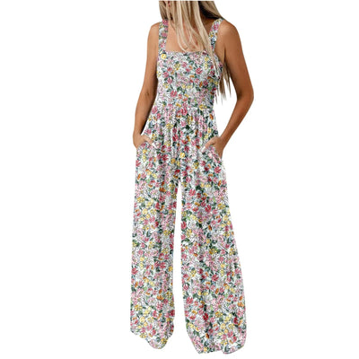 Summer Sexy Sling Jumpsuits Women'S Fashion Printed Loose Pencil Pants Casual Streetwear Elegant Party Female Spaghetti Rompers