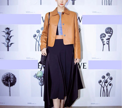 Women's Sheepskin Short Tops Harajuku Fashion Jassen Dames Slim Jaqueta De Couro Legítimo Square Collar Trendy Streetwear Coat