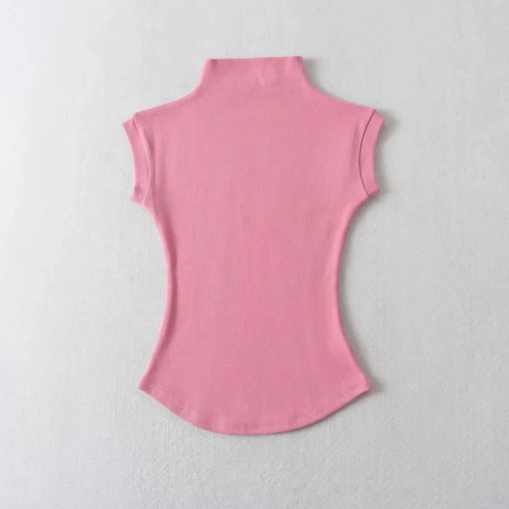 Women Summer Sexy Turtleneck Sleeveless T-Shirts Tops Solid Slim Fit Pullovers Causal Tees Shirts Female Streetwear Basics Tees