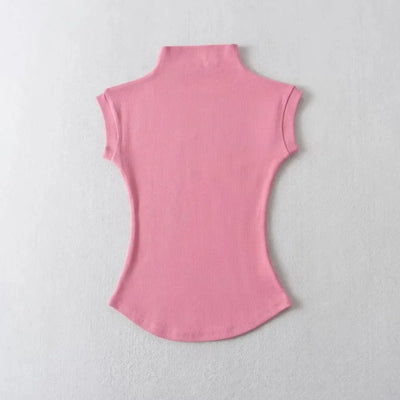 Women Summer Sexy Turtleneck Sleeveless T-Shirts Tops Solid Slim Fit Pullovers Causal Tees Shirts Female Streetwear Basics Tees