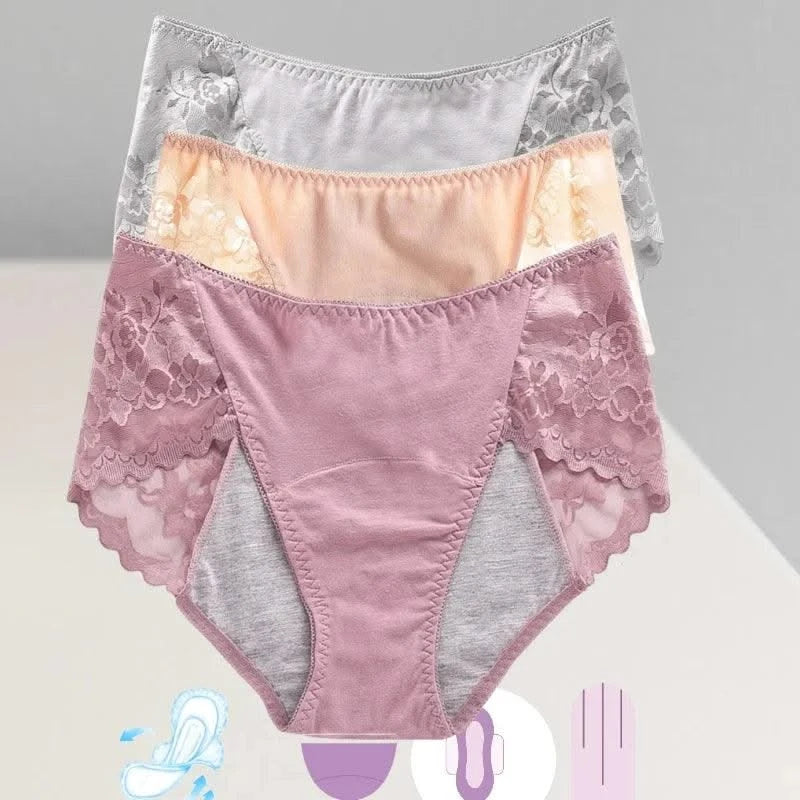 Women's Leak Proof Menstrual Panties lace Breathable SexysWaterproof Mid Waist Physiological Period Seamless  Underwear