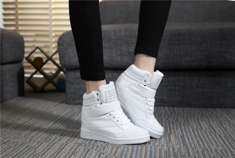 2023 Autumn Designer Wedges White Platform Sneakers Women Shoes Leather Black High Top Sneakers Hidden Increasing Basket Femme