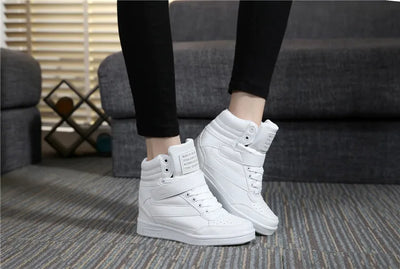 2023 Autumn Designer Wedges White Platform Sneakers Women Shoes Leather Black High Top Sneakers Hidden Increasing Basket Femme