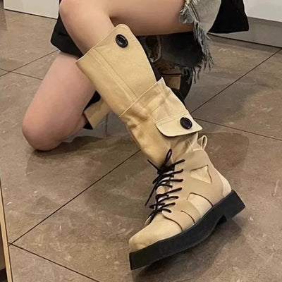 Spring and Autumn New High Quality Drawstring Climbing Boots for Women Spicy and Sexy Western Cowboy Boots with Thick Bottom