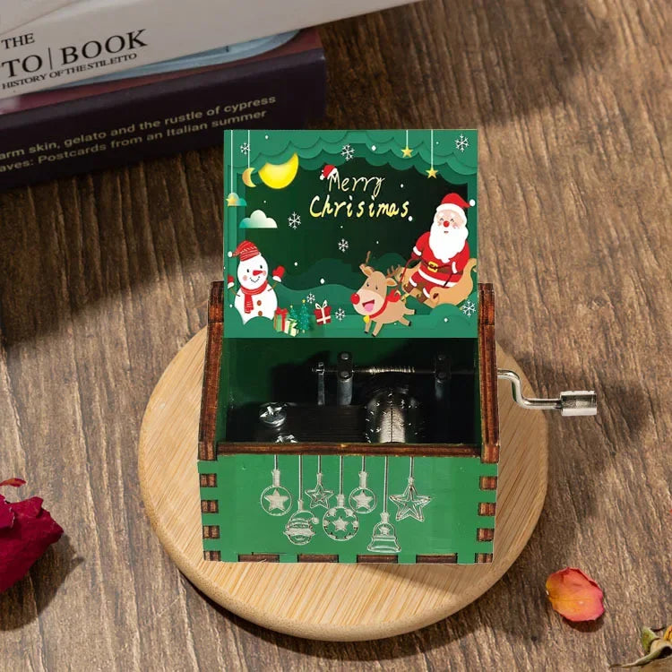 Merry Christmas Music Box Wooden Hand Cranked Music Box Vintage Happy New Year Music Box Gift Music Box Birthday Gift