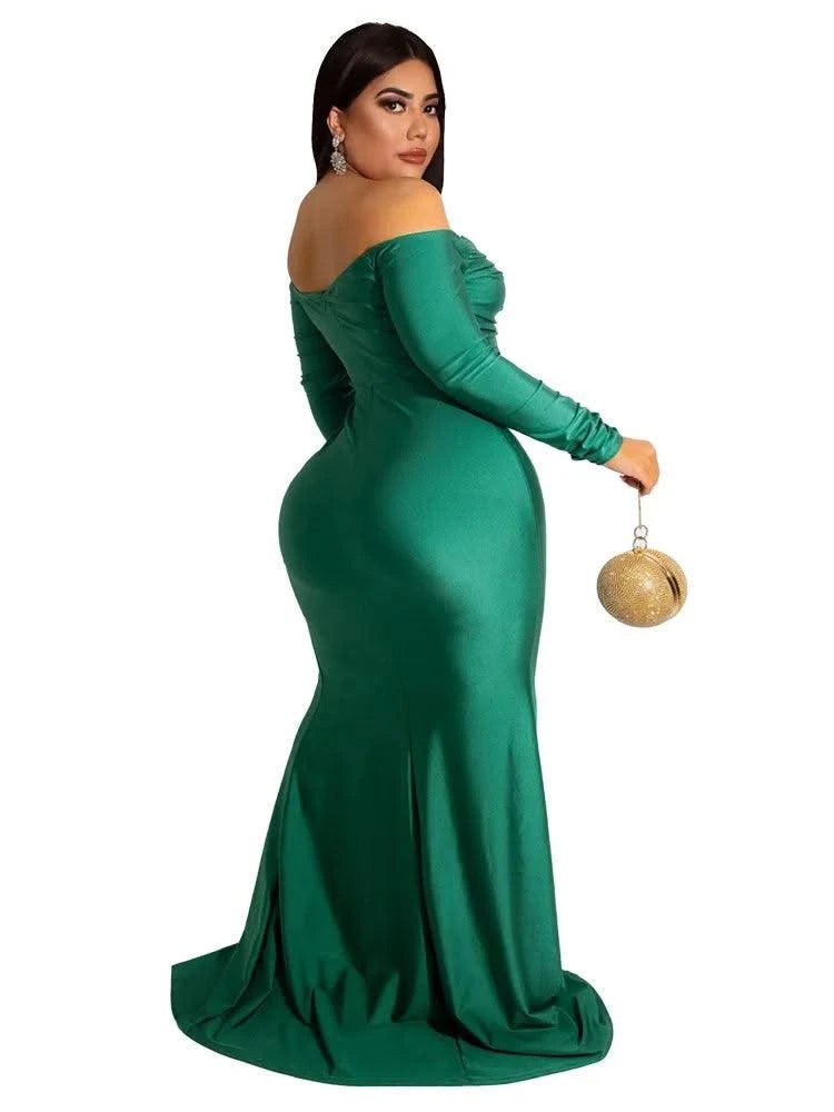 Wmstar Plus Size Party Dresses for Women Off Shoulder V Neck Slip Hem Elegant Full Length Maxi Dress Wholesale Dropshipping 2022