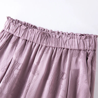 2025 Women's Fashion Spring New 100% Natural Mulberry Silk GuanLe Satin Fragrant Taro Purple High Waist Casual Wide Leg Pants