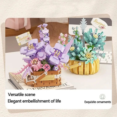 Garden Romantic Bricks DIY Potted Plants Model Bag Eternal Basket Bonsai Flower Succulents Building Blocks