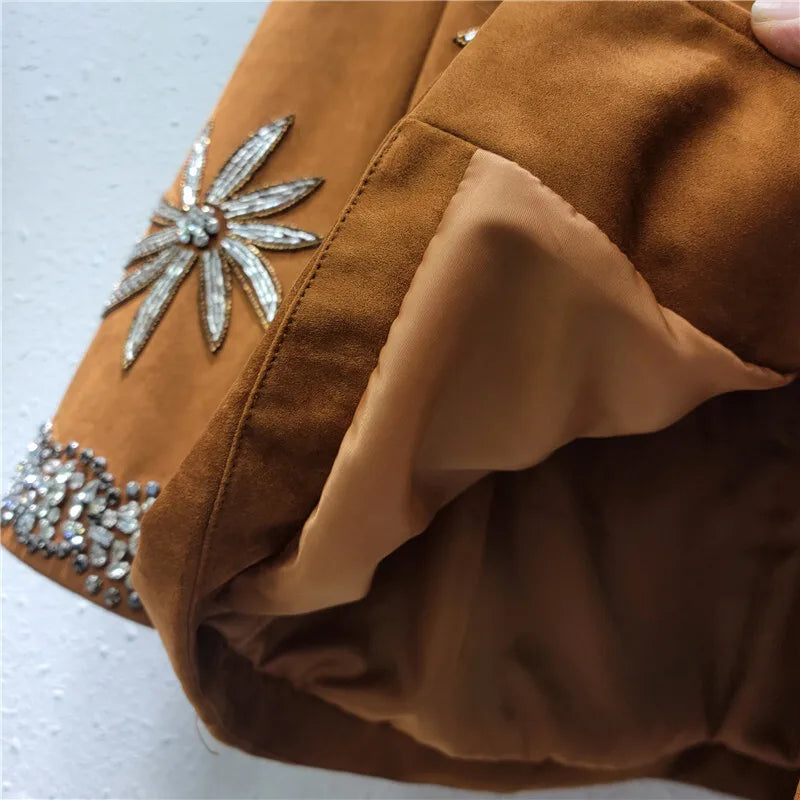 WTHT 2025 Spring Fashion Women's Rivet Flower Loose Casual Jacket New Trendy Long Sleeves Single Breasted Coat Female 1LS713