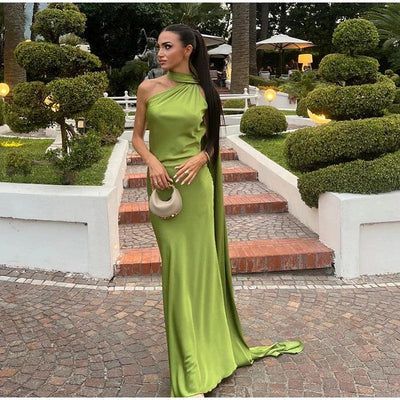 Sexy Satin Ribbon Party Dress Women Elegant Halter Backless Off Shoulder Sleeveless Female Dresses 2024 Summer Solid Robe Gown