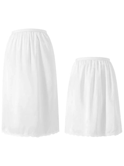 Women's Half Slips Elastic Waist Solid Color Satin Underskirt Lace Trim Skirt Under Dresses Bottoming Mini Slip Dress Petticoat