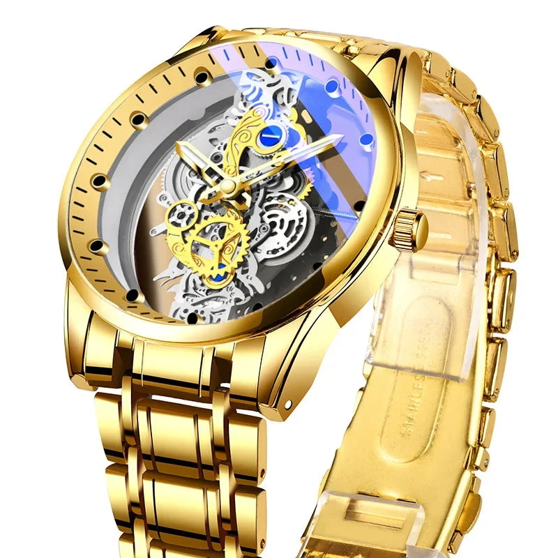 High-end Business Watch for Men's Watch Automatic Double Sided Transparent Hollow Waterproof and Luminous Quartz Watch for Men