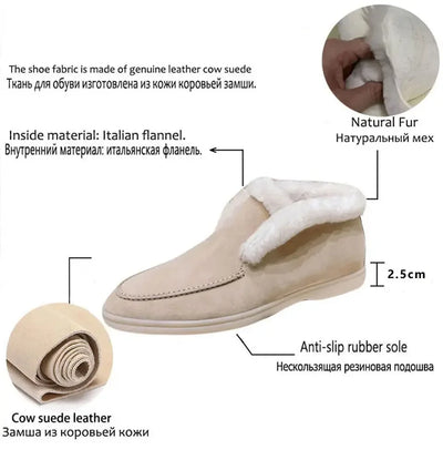 Fur Ankle Boots Women's Cow Suede Loafers High Quality 2025 Winter Flat Shoes Fur Integrated Warm Snow Boots