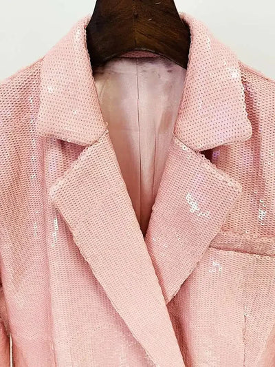 DEAT Fashion Women's Blazer Notched Collar Double Breasted Sequins Full Sleeves Pink Suit Jackets Autumn 2025 New Tide 7AB643