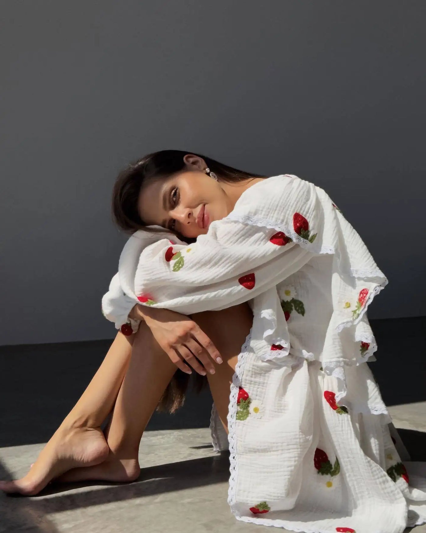 Women Cotton Linen Print Loose Suit Women Lantern Sleeve Ruffles V-neck Patchwork Single-Breasted Top High Waist Mini Skirt Suit