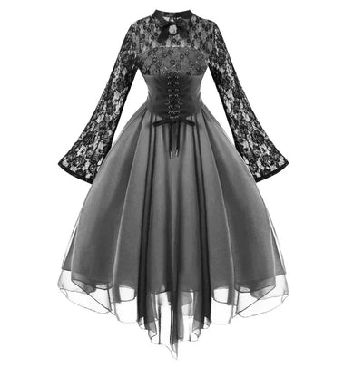 Renaissance Court Gown Victorian Medieval Costume Women Halloween Cosplay Full Sleeve Lace Dress Birthday Party Princess Suit