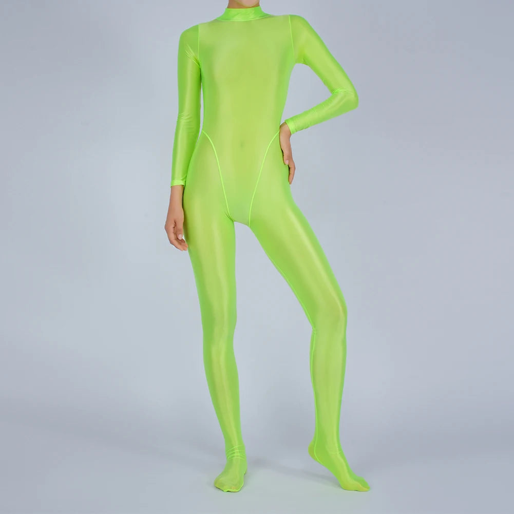 Sexy Womens Glossy Shiny Silky Tights Swimsuit Leggings Bodysuit Jumpsuit Ladies Elasticity Breathable Leotard Sleeping Romper