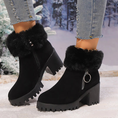 Women's Boots Winter for Ankle Rubber Outsole Warm Cotton Leather Fur Integrated Boots Botas Mujer Platform Ankle Boots Elegant