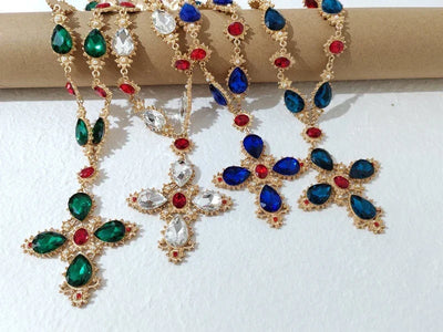 Luxury Crystal Statement Choker  Cross  Necklaces for Women Accossery Party Jewelry