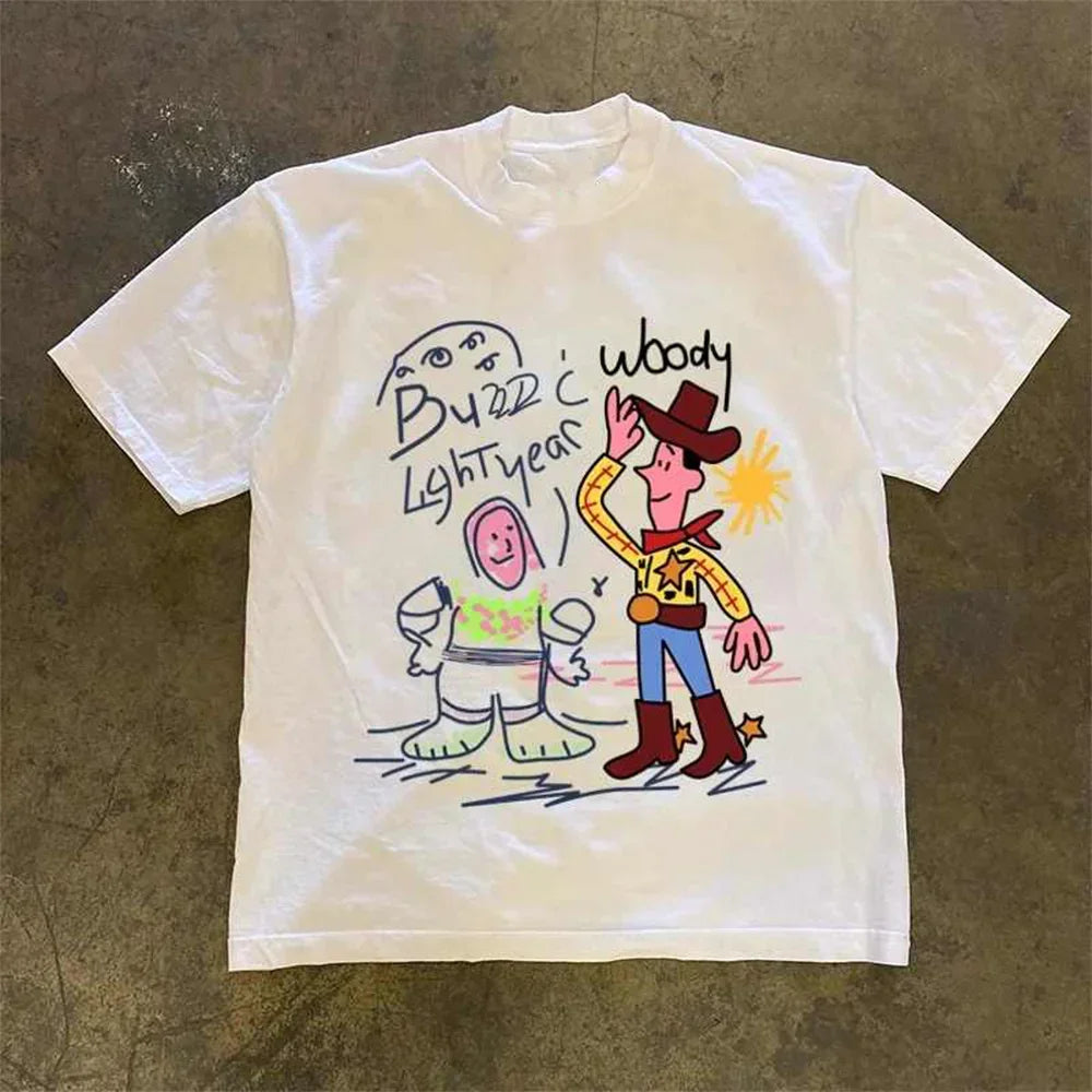 Women's Shirts Toy Story Graffiti Design Printed T-Shirts Fashion Casual Wear Cotton O-Neck High-End High Quality Womens Tops