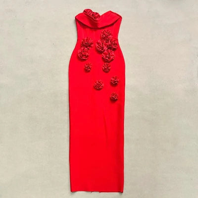 Pink Red Color Women Sexy Strapless Off the Shoulder Florals Bodycon Long Bandage Dress Celebrate Fashion Evening Party Outfit