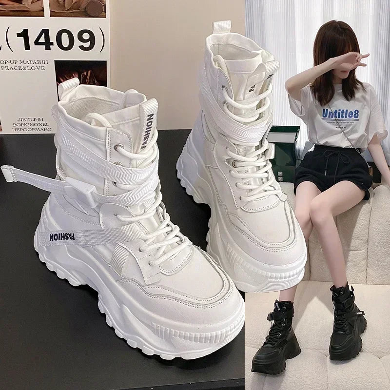Women's Boots Platform Luxury Designer Shoes for Women  Lace Up Chunky Shoes Breathable Comfort  Ankle Boots Botas De Mujer