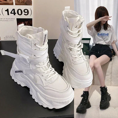 Women's Boots Platform Luxury Designer Shoes for Women  Lace Up Chunky Shoes Breathable Comfort  Ankle Boots Botas De Mujer