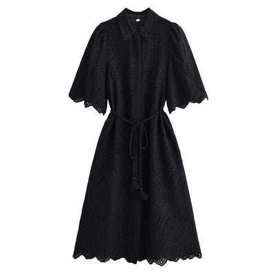 Women's Dress 2025 Spring New Fashionable and Casual Style Hollow Embroidered Shirt Dress