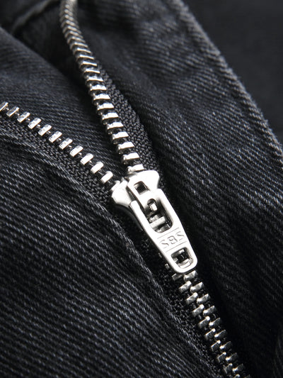 Men's Jeans Black High Street Fashion Embroidered Straight Leg Mid Rise Casual Denim Pants for All Seasons