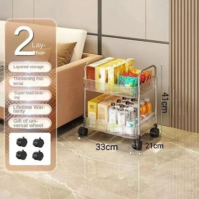 Acrylic Trolley with Wheel Multilayer Transparent Storage Rack Living Room Snack Storages Shelf Bathroom Mobile Shelf Home Items