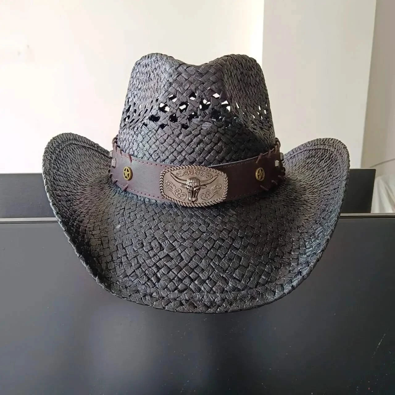 New Lake Blue Western Cowboy Straw Hat 2024 Spring and Summer New Outdoor Sun Hat Men's and Women's Cowboy Hat gorras