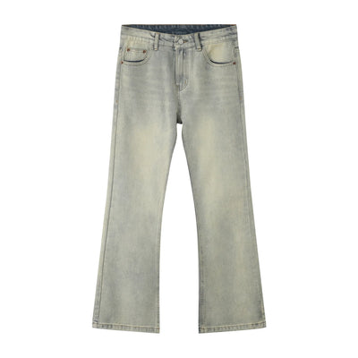 Jeans Denim Pants Men Long Flare Pant Straight Trousers High Waist Casual Regular Pockets Slim Fit Splice Simple Autumn 2024