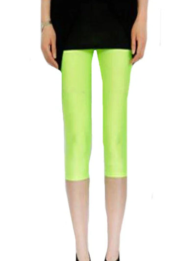 CUHAKCI Fluorescent Color Women Leggings Shiny Leggins Spandex Pants Summer Super Elastic Fitness Capris