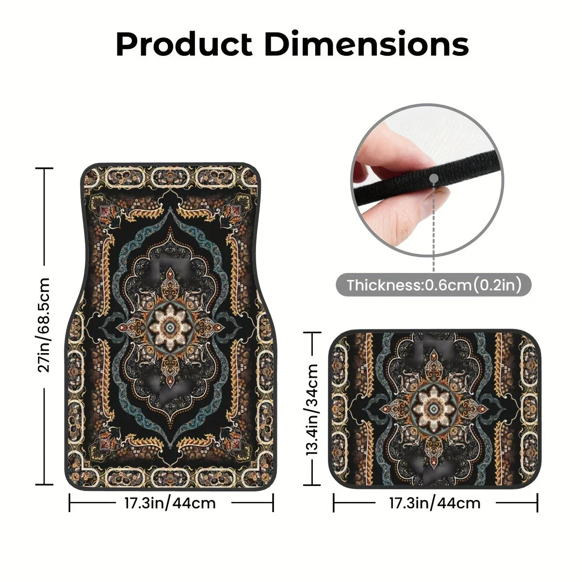 4 Pcs Car Floor Mats Bohemian Pattern European Ethnic Auto Rubber Carpet Universal Interior Accessories for Front and Rear Seats