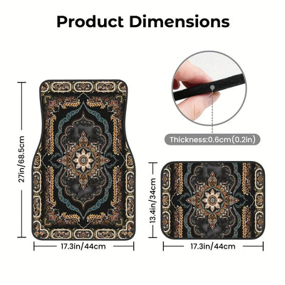 4 Pcs Car Floor Mats Bohemian Pattern European Ethnic Auto Rubber Carpet Universal Interior Accessories for Front and Rear Seats