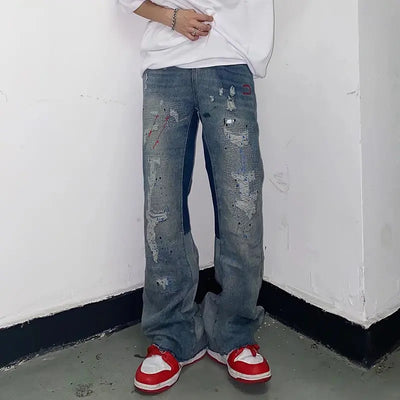 2023 Kanye Y2K Streetwear Baggy Ripped Jeans Pants Men Designer Clothes Washed Blue Straight Hip Hop Denim Trousers Ropa Hombre