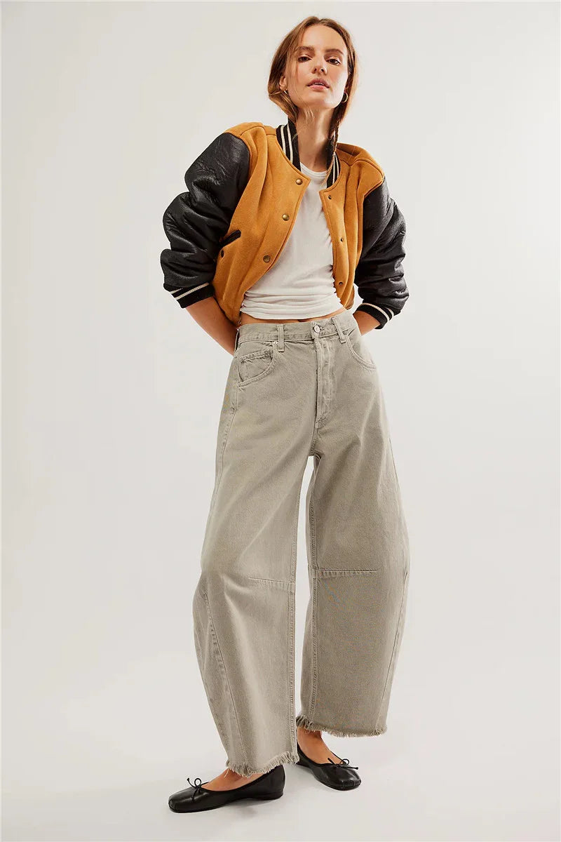Imcute Women Casual Wide Leg Baggy Denim Pants Mid Waist Boyfriend Loose Jeans Y2k Vintage Barrel Jeans Streetwear