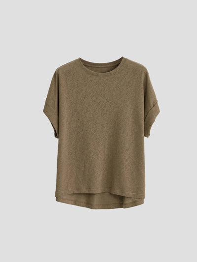 Women T Shirt Short Sleeve Cotton Linen Tops Crew Neck Oversize Dolman Plain Tees Spring Summer