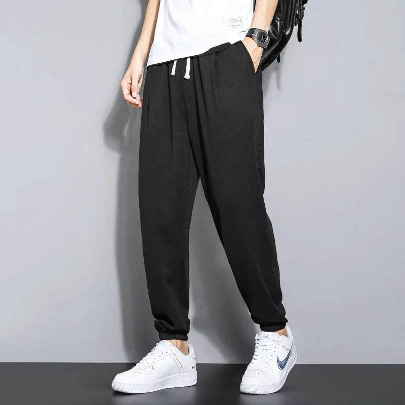 Men's Cotton and Linen Trousers Harem Pants Cuffed Fashion Trousers Linen Slim Pants Beach Pants Joggers Streetwear Loose Pants