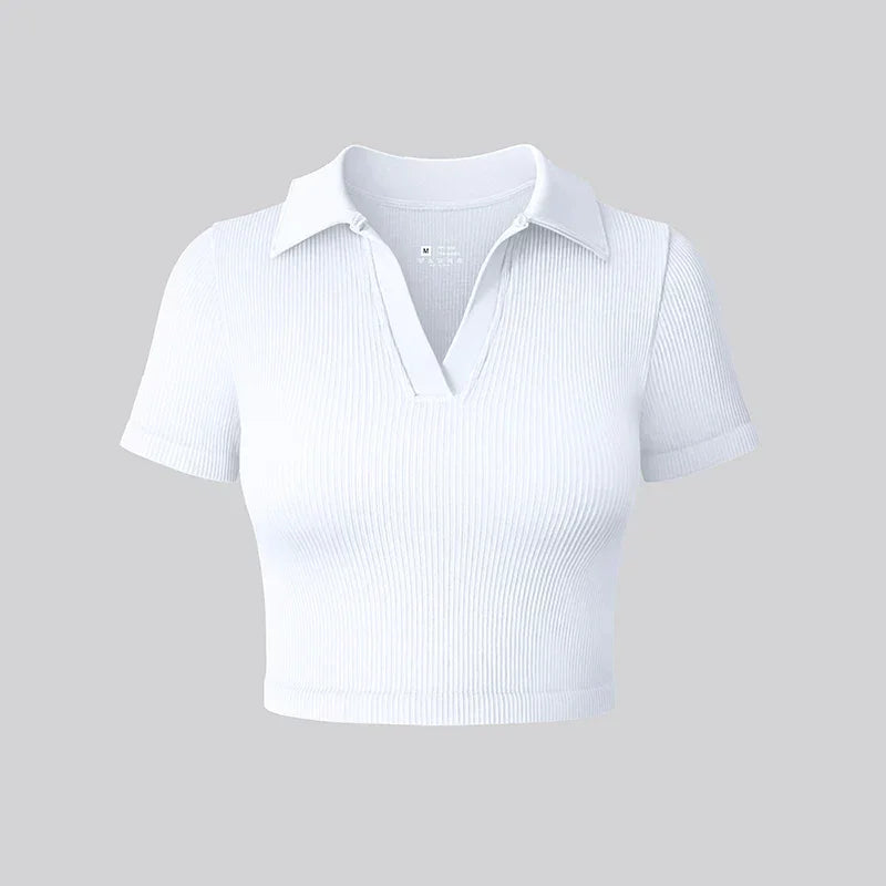 Women's T Shirt Sexy Short Sleeved Polo Shirt Casual Sports Tennis Shirt Tight Fit Fitness Yoga Top Ladies top
