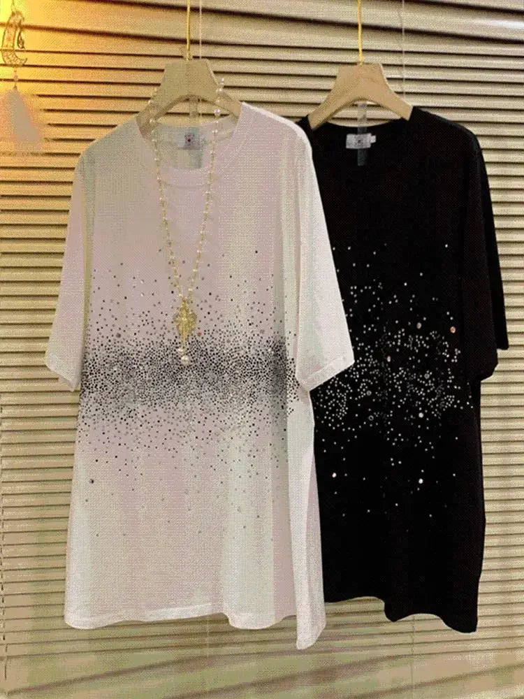 Shirts for Women Summer Oversized Tshirts Y2k Tops Chic Diamond Fashion Tees O-neck Short Sleeve T Shirts 2025 Ropa Mujer 27w414