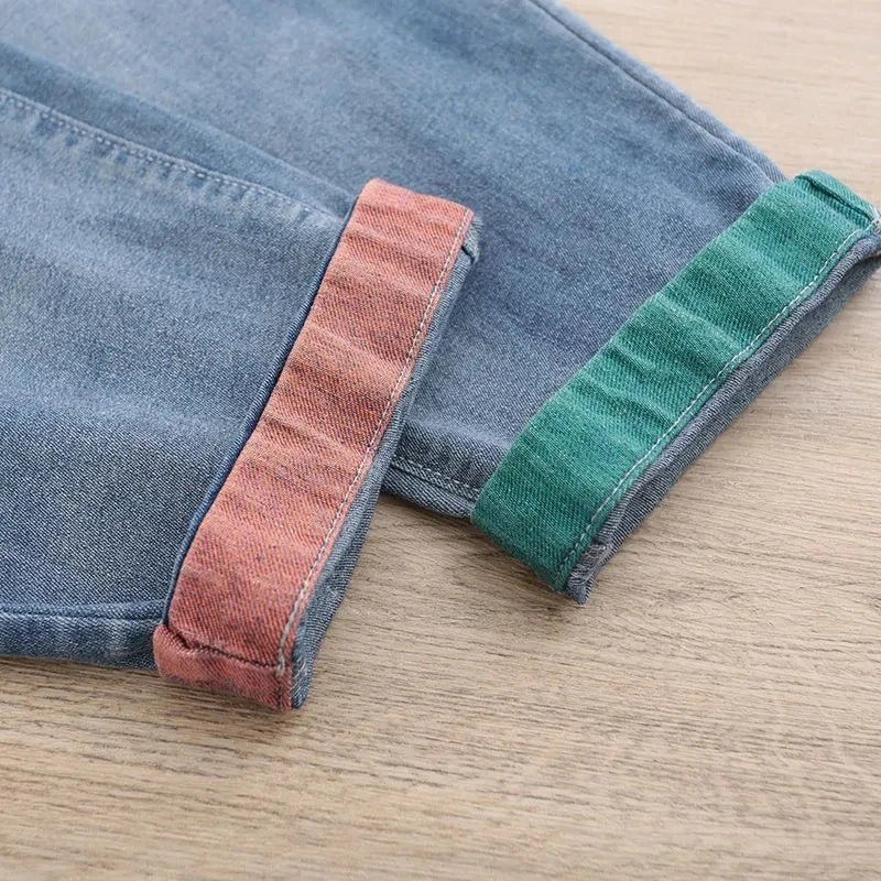 High waisted Jeans for women 2025 Spring Autumn New Korean version Loose Embroidered patch fabric Nine point Harem Pants Female