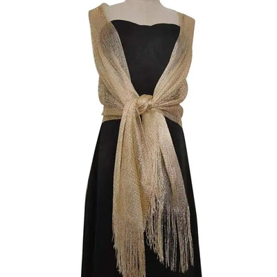 Elegant Evening Dresses Shawls Female Golden Silvery Wire Tassels Bridal Bridesmaid Party Wedding Temperament Accessories Scarf