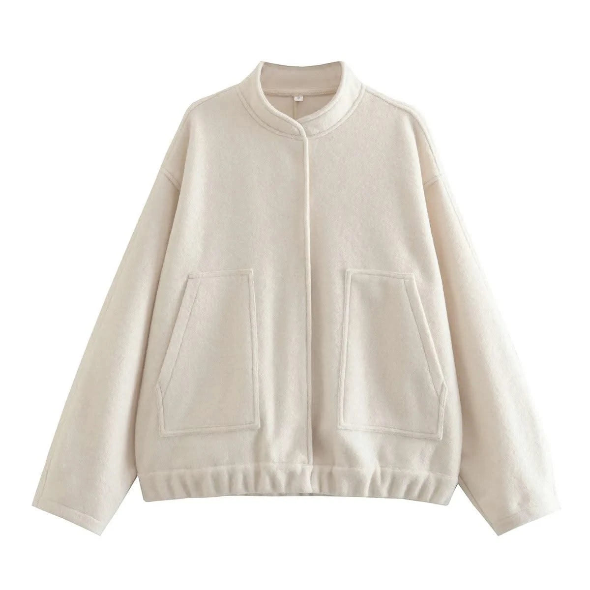 Woman's Oversized Bomber Jacket Autumn New Round Neck Long Sleeve Pocket Hidden Button Loose Jackets Coat Female Outerwear