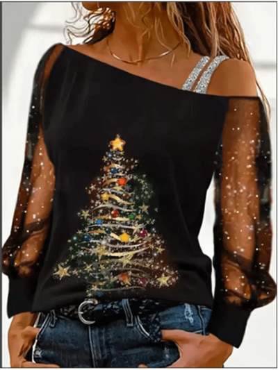 Women Casual Diagonal Collar Long Sleeve Tops